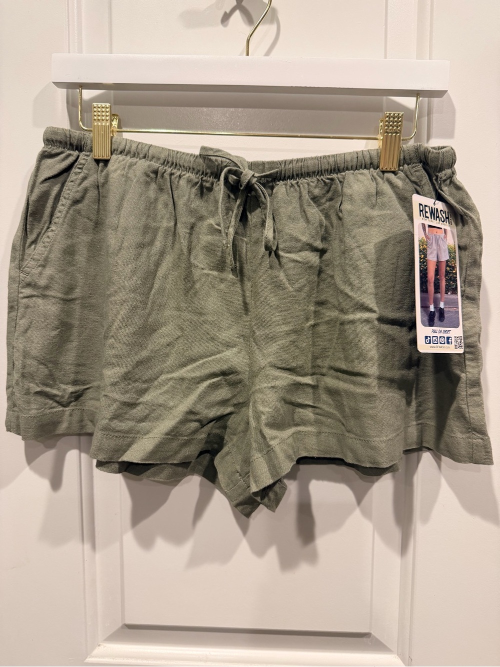 NWT Rewash Olive Green Linen Blend Pull-On Drawstring Shorts Size Large